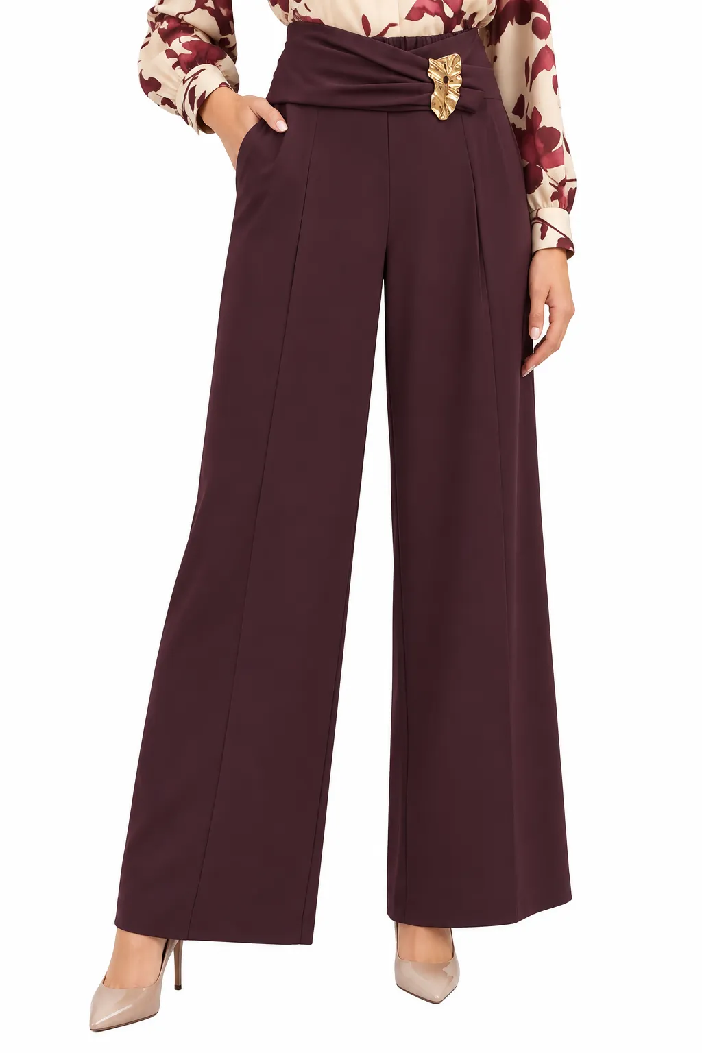 Pantaloni palazzo con fibbia dorata