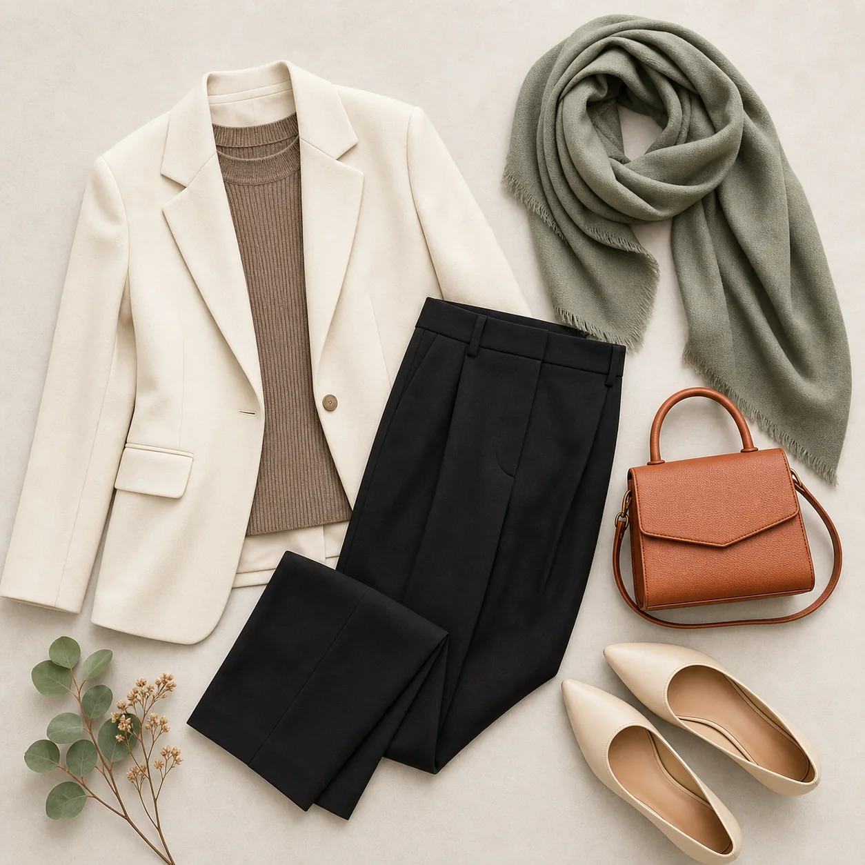 Abbigliamento donna con capi e accessori coordinati.